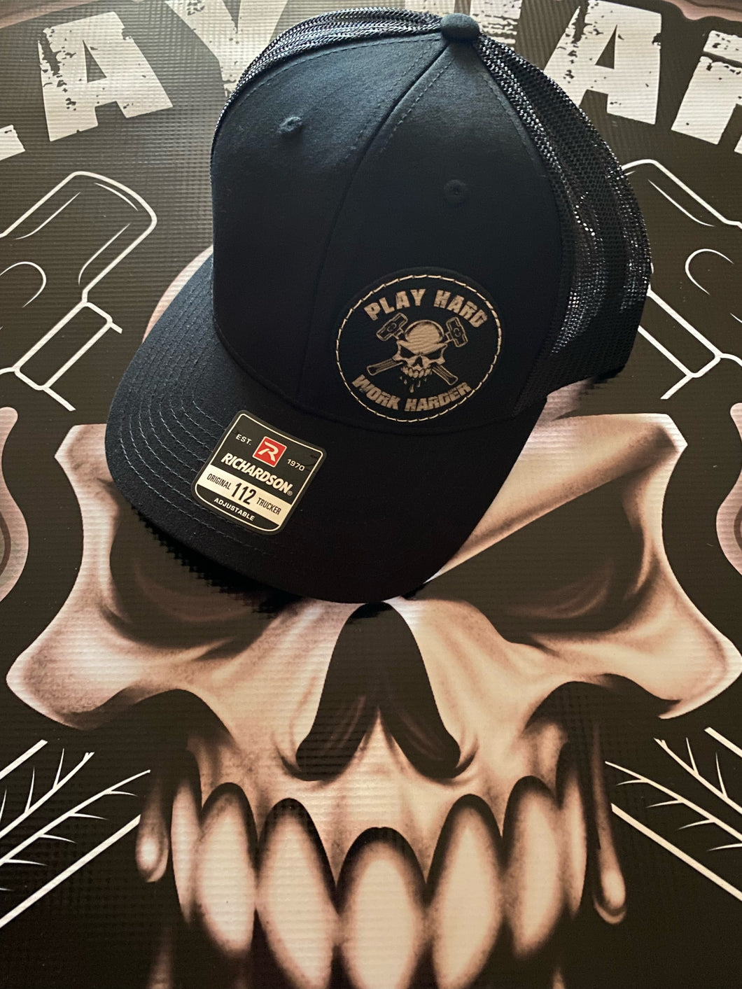 Black Leather Laser Engraved Hat