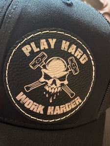 Black Leather Laser Engraved Hat